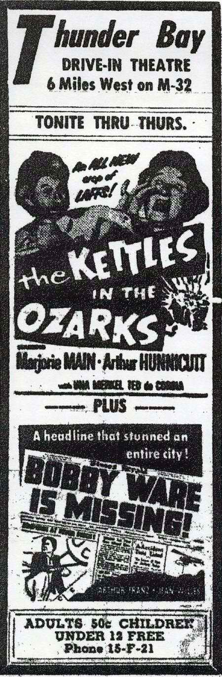 Thunder Bay Drive-In Theatre - Summer 1956 Ad (newer photo)